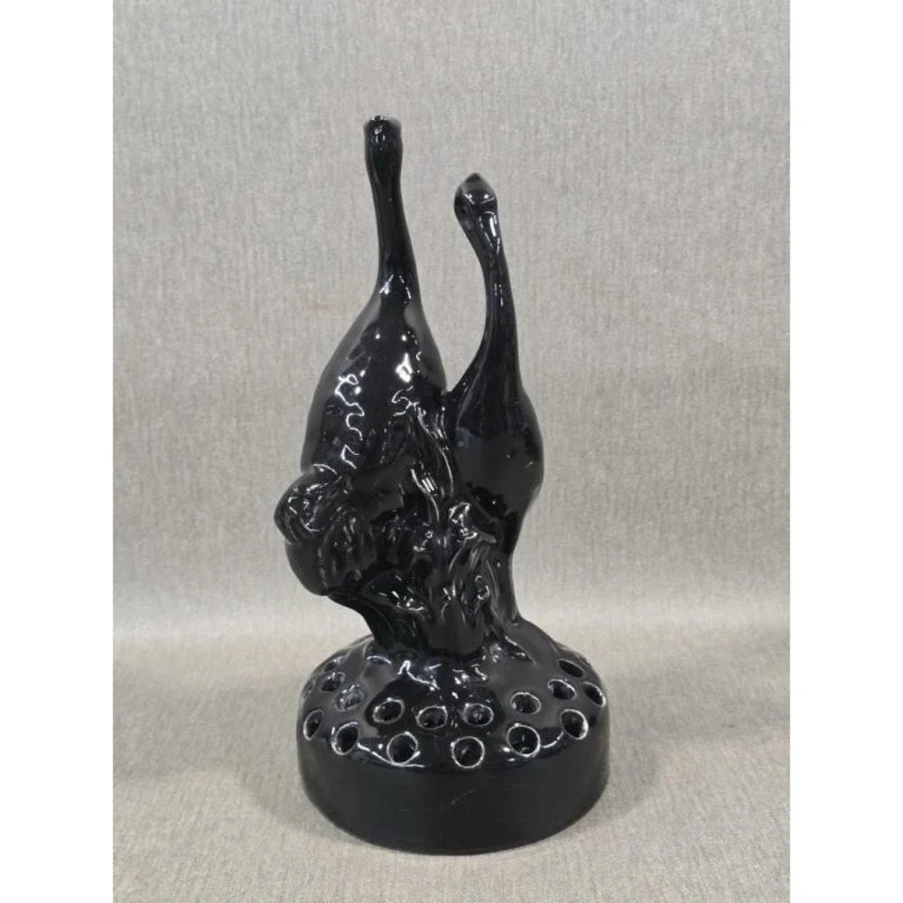 Vintage Camark Cranes Herons Glossy Black Flower Frog Figurine 10